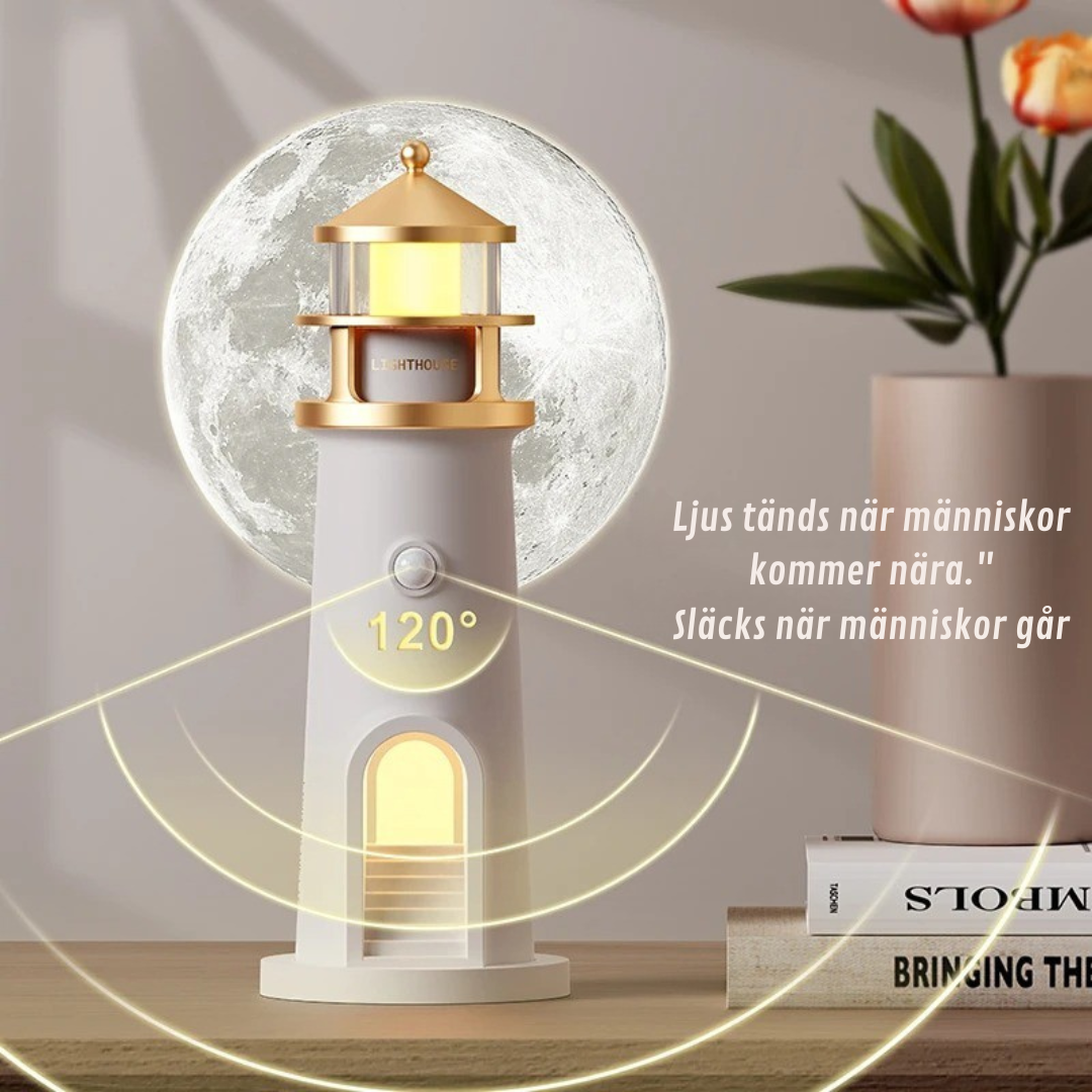 LumiLighthouse™ – Magisk nattlampa med månprojektion & sensor